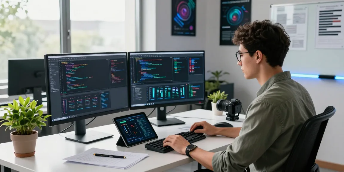 Engaged developer analyzing AI detection algorithms in a modern tech workspace.