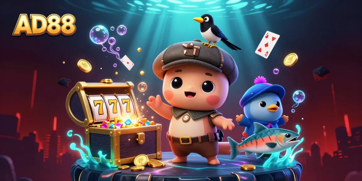 AD88 engages players with a vibrant casino scene featuring a playful Nessie and coins