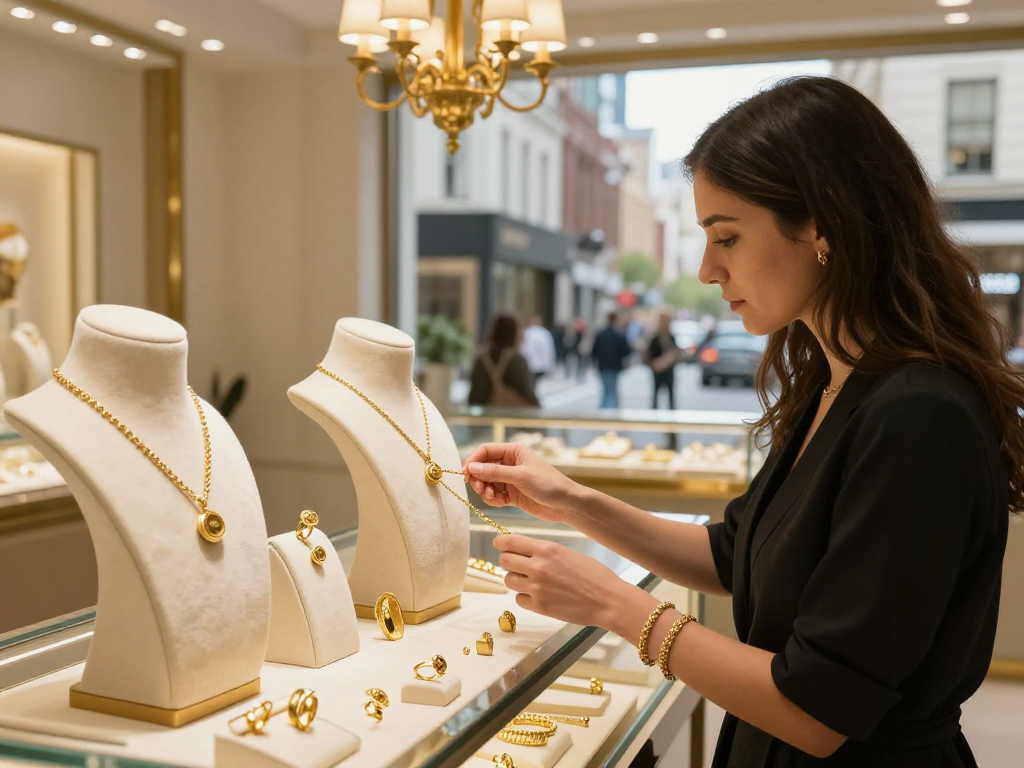 mantra88 login for gold jewelry purchase in a luxury store, showcasing elegant 24K pieces