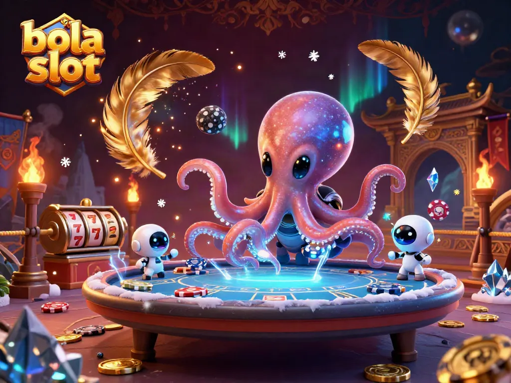 Engage in thrilling bola slot adventures with 3D alien octopus at a holographic casino.