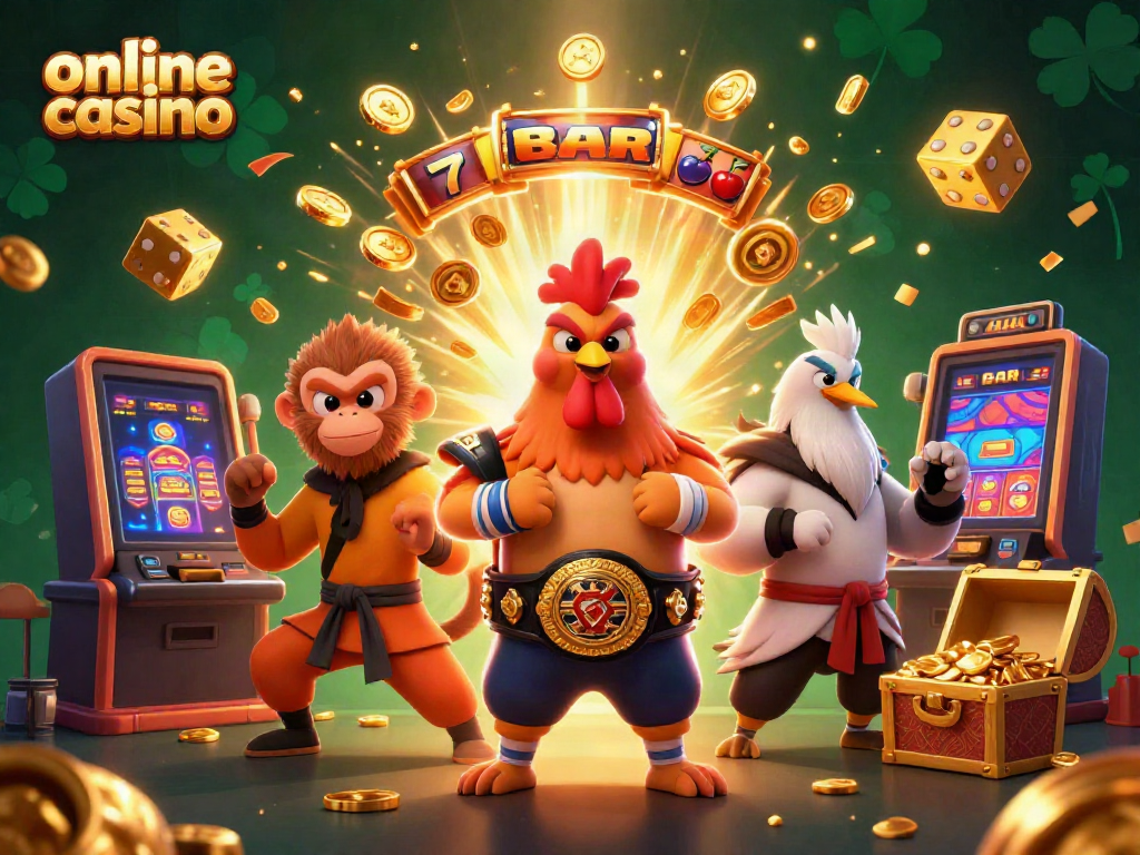 Experience the thrill of an online casino with dynamic characters and vibrant game elements.