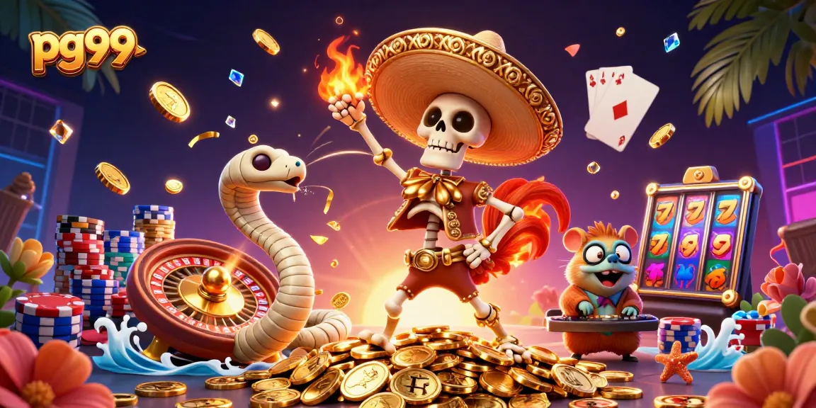 Experience the excitement of pg99 with vibrant characters celebrating big wins in a colorful casino scene.