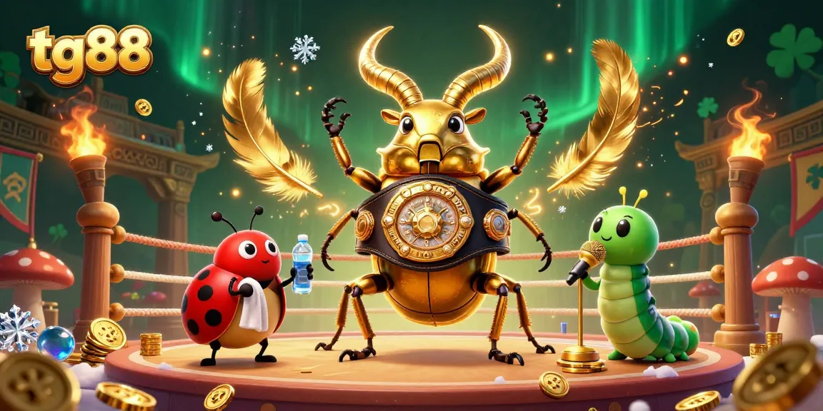 Immerse in tg88’s vibrant betting scene with a giant stag beetle and sports elements.