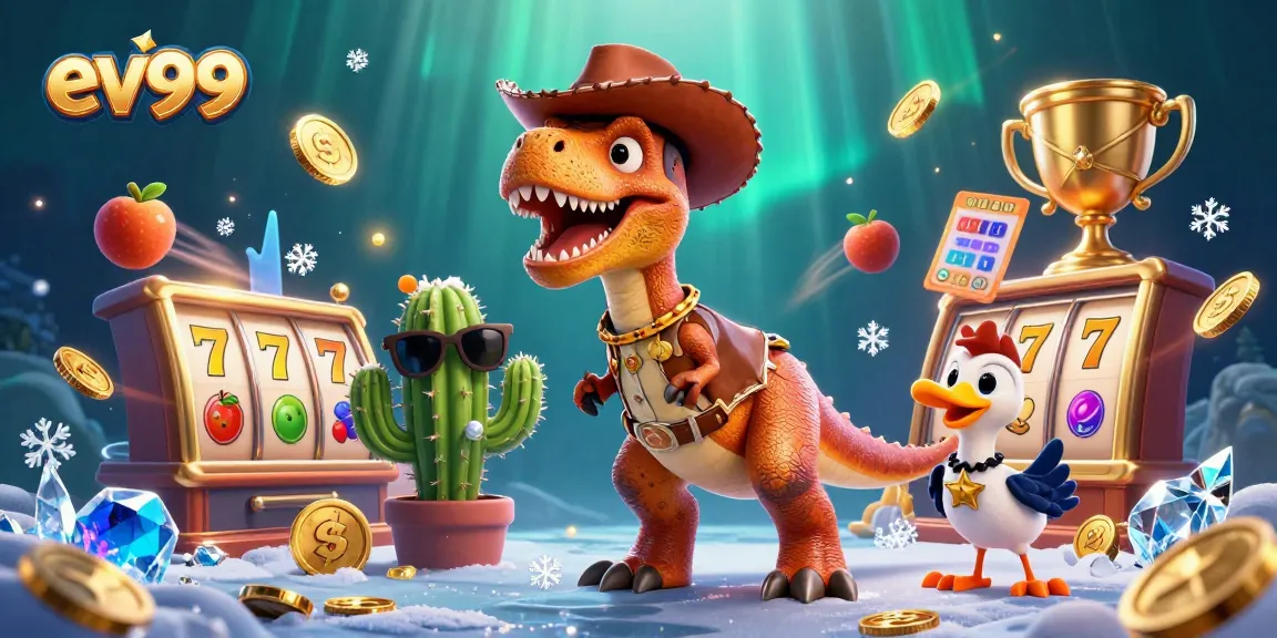 Spin reels and win big with ev99, featuring a vibrant casino scene with rich characters and elements.