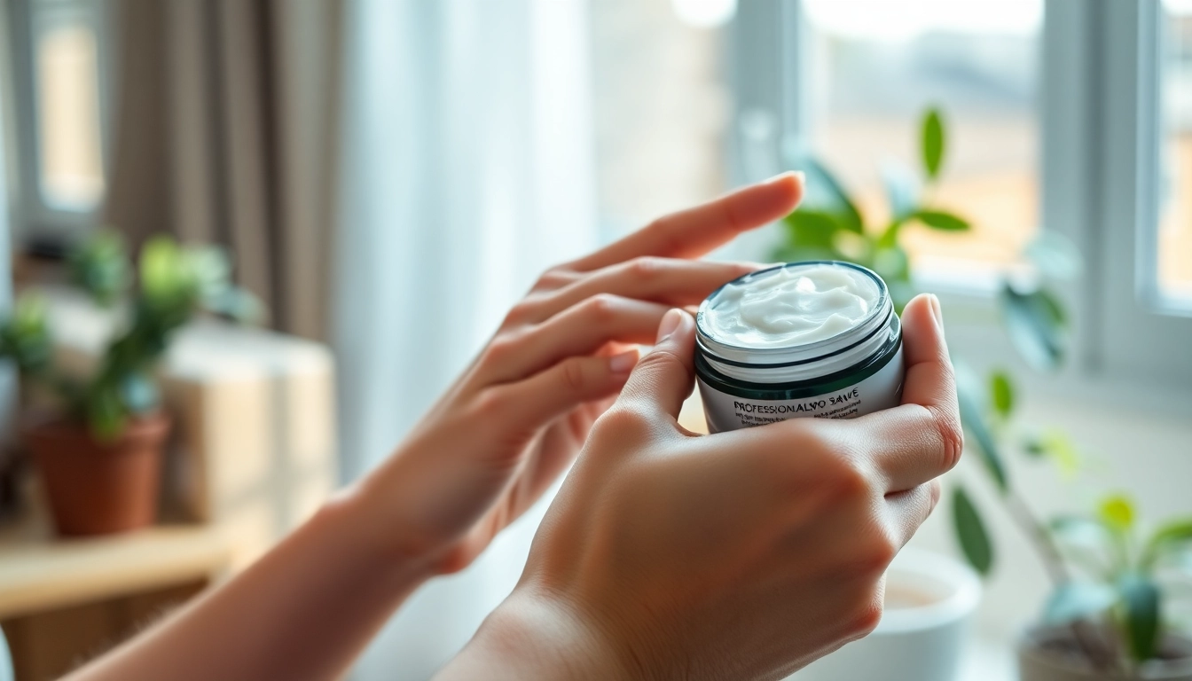 Apply dmso salve for soothing relief on dry skin in a tranquil home setting.