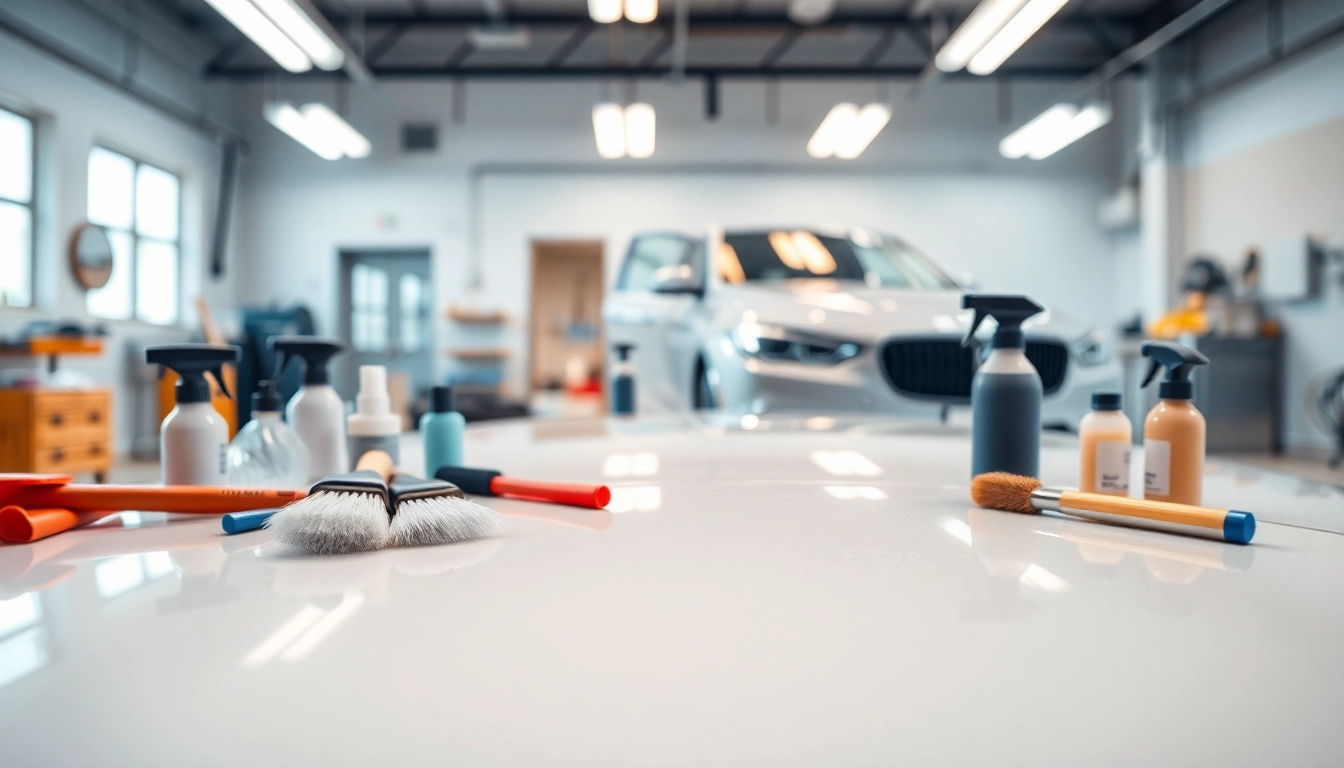 Showcasing a Polish vehicle in a professional workspace representing a Canadian car detailing brand