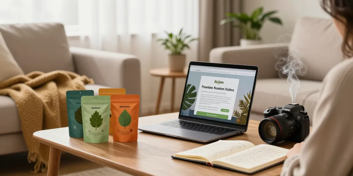 Explore premium kratom brands in a cozy home setting, showcasing relaxing lifestyle.