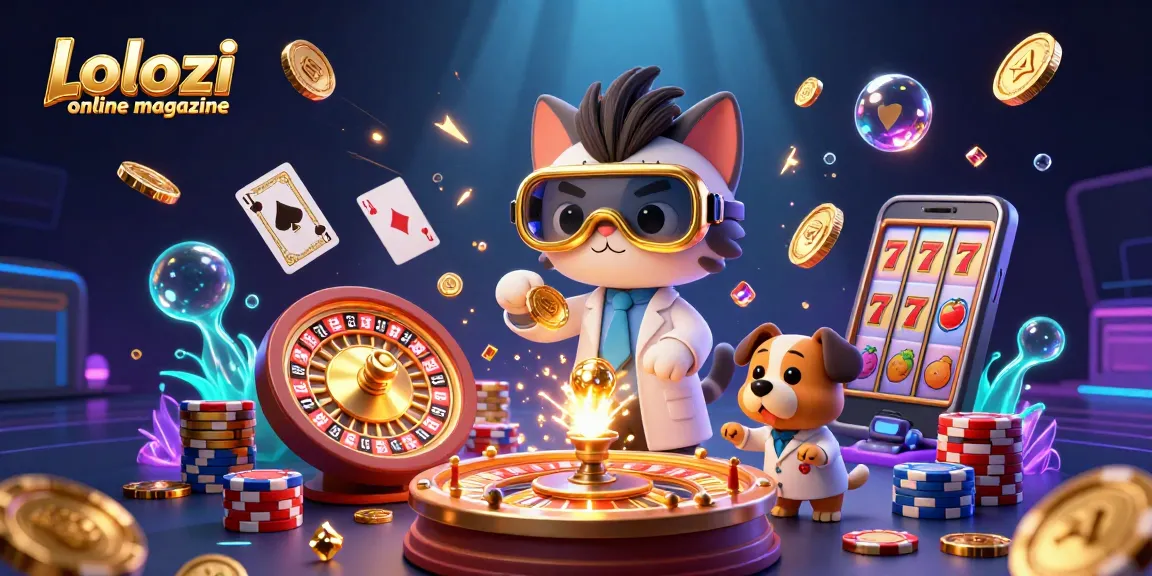 Lolozi online magazine features an engaging casino scene with cartoon characters amidst sparkling gold coins.
