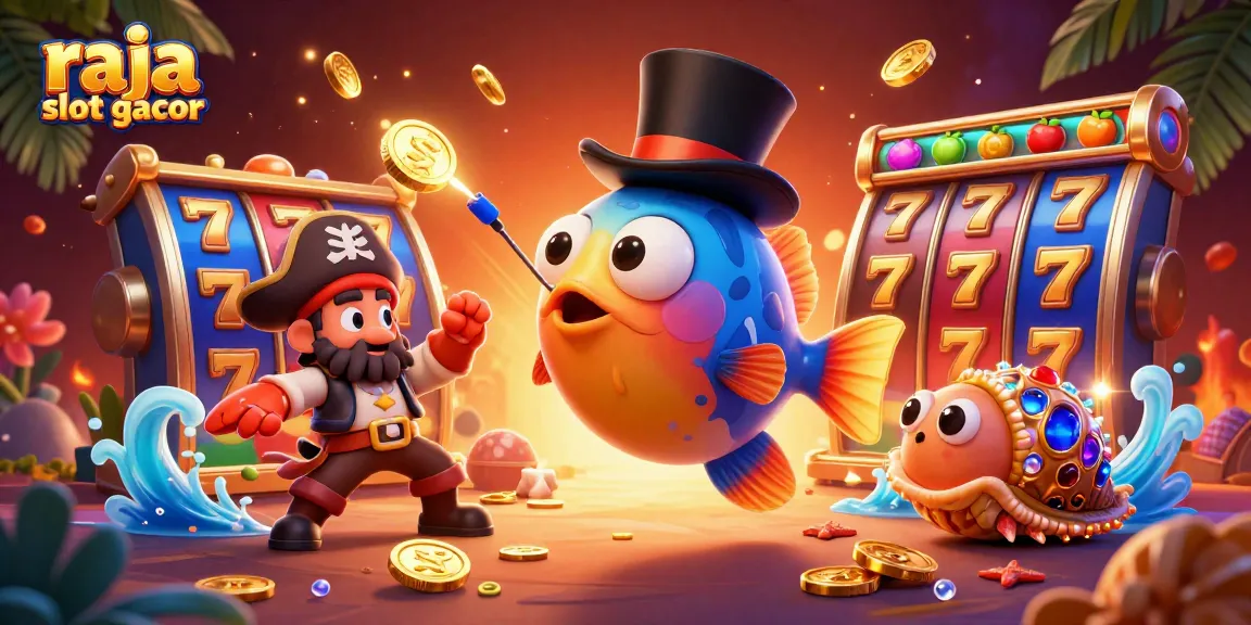 Experience the excitement at raja slot gacor with a dynamic scene featuring vibrant slot reels and engaging characters.