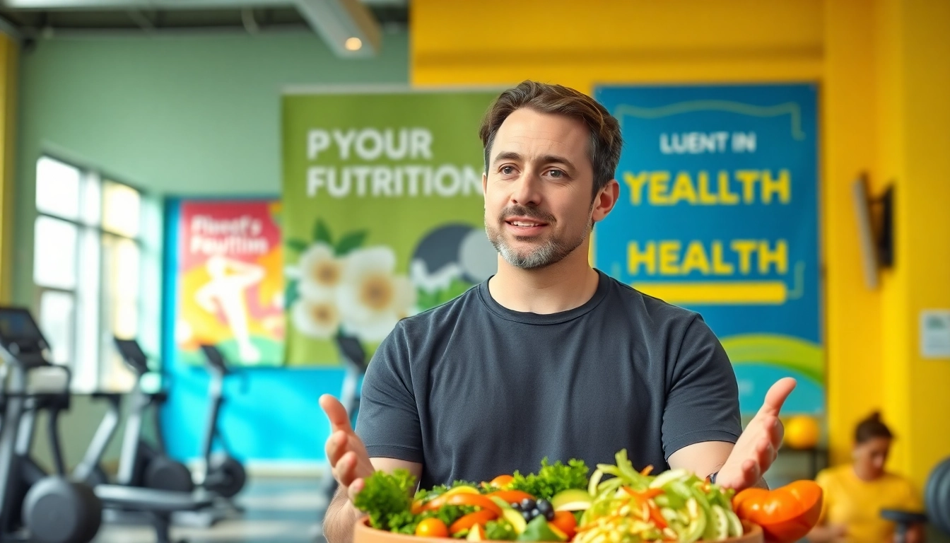 Inspire your journey in Fitness and Nutrition with a coach in a gym explaining healthy habits.