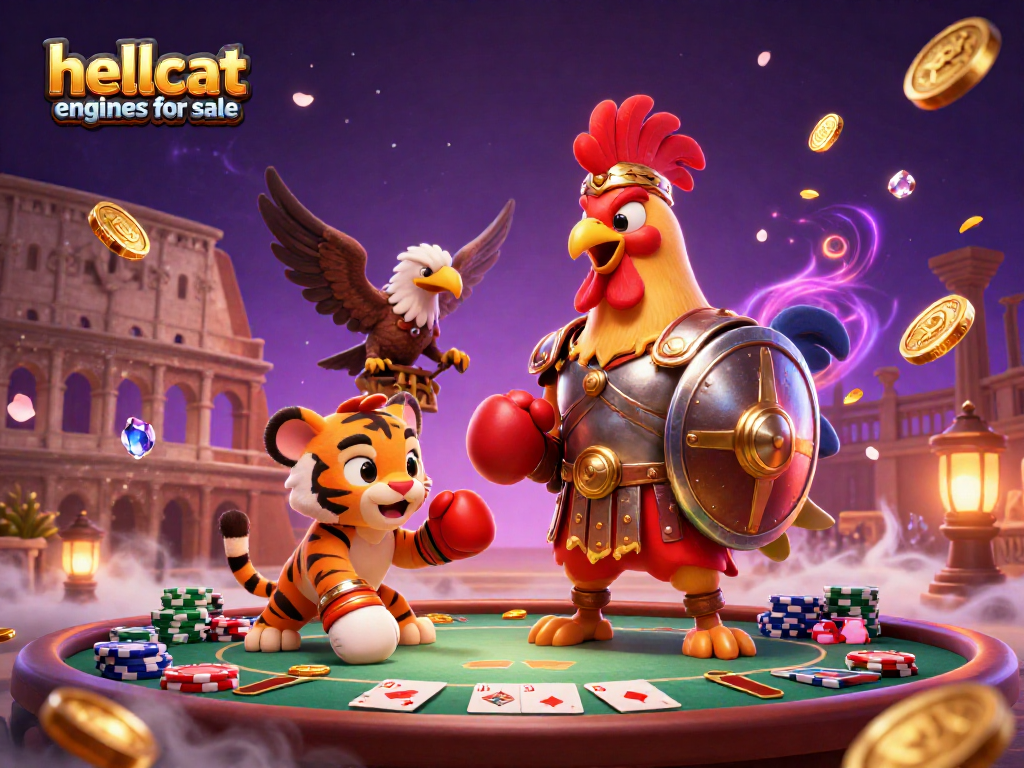 Engage with the excitement of hellcat engines for sale at a dynamic poker game featuring colorful chips and a royal flush.