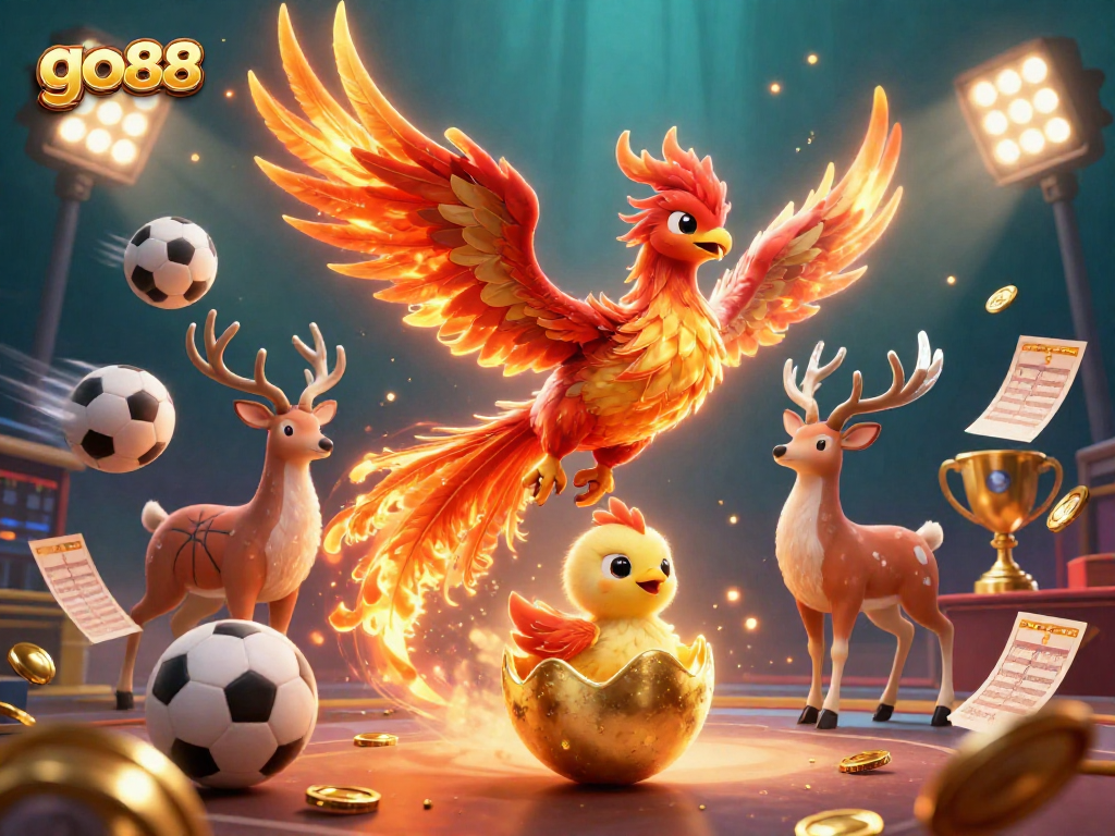Experience the excitement of go88 sports betting with dynamic 3D elements representing thrilling gameplay.
