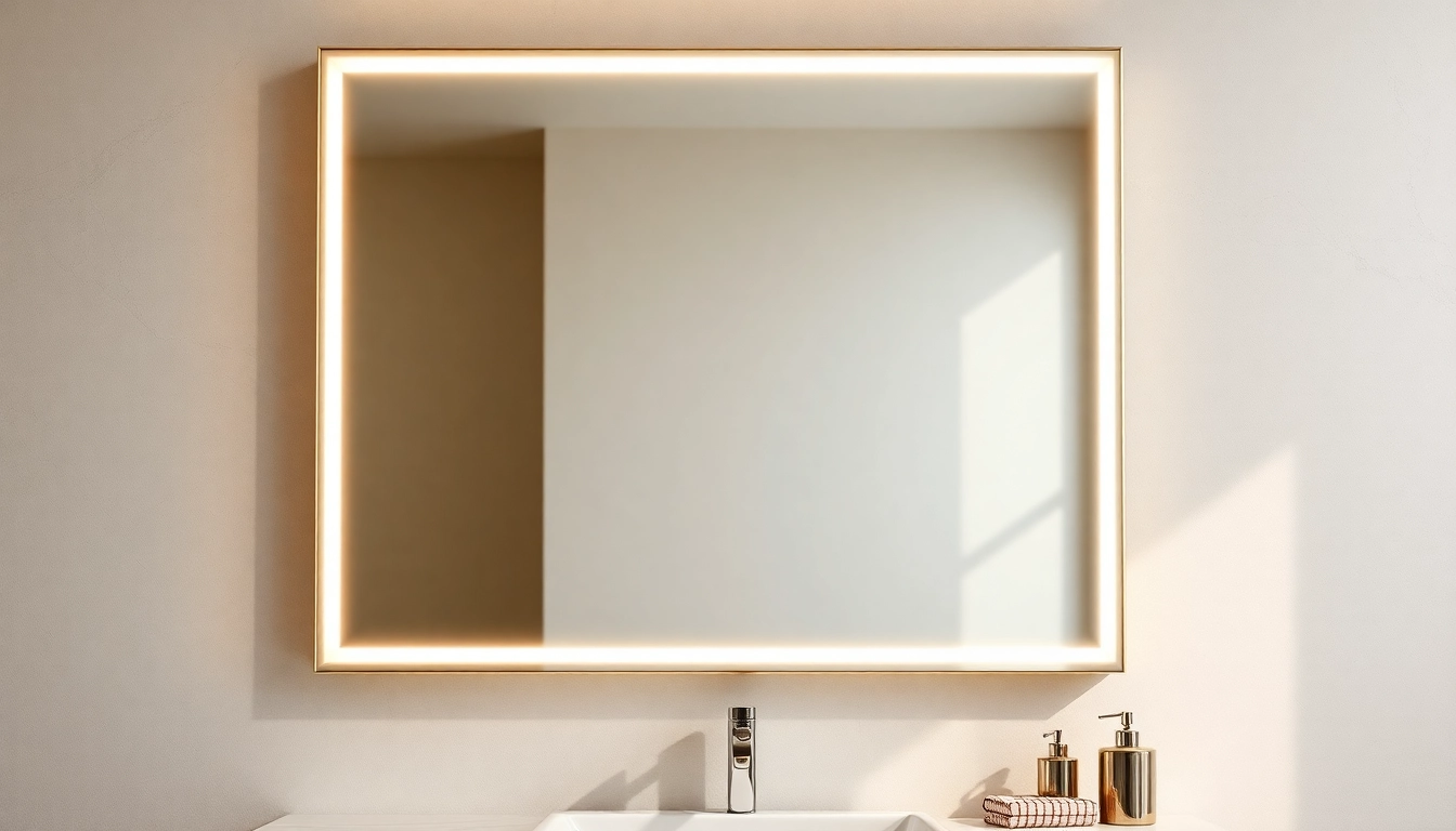 Elegant led bathroom mirror reflecting soft light above a modern vanity setup.