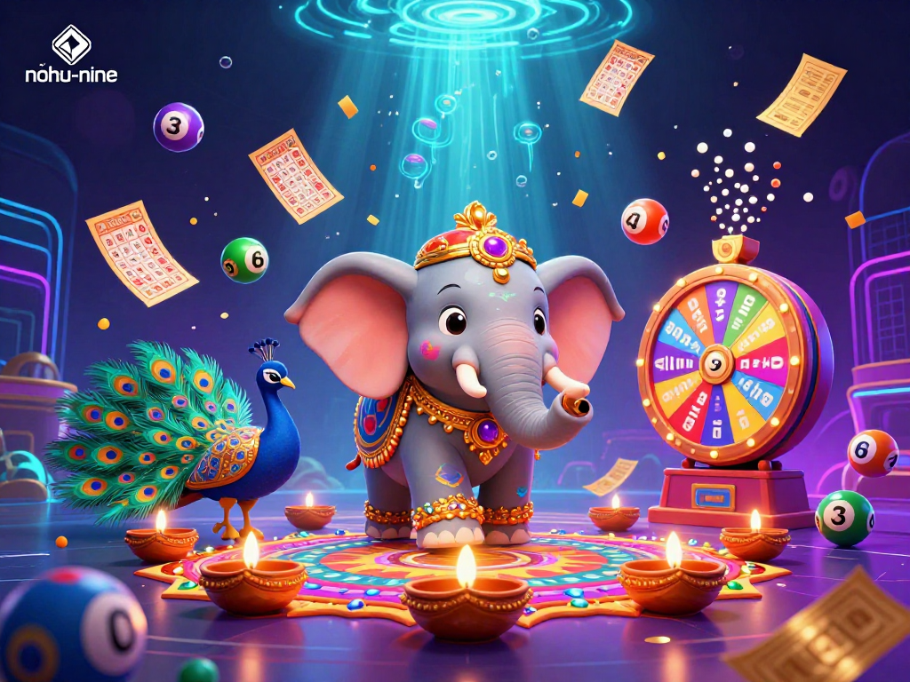Experience nohu-nine's vibrant lottery excitement with dynamic illustrations and colorful game elements.