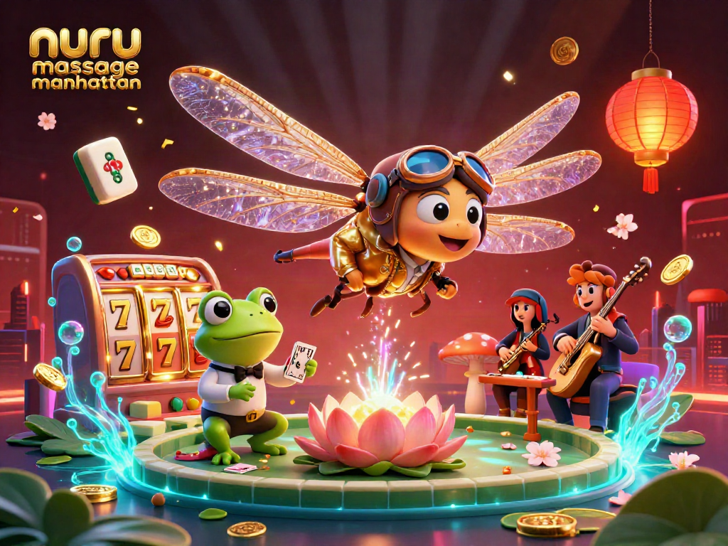 Nuru massage Manhattan offers relaxation and excitement in this lively casino-themed illustration.