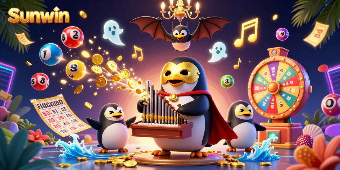 Experience the excitement of Sunwin with vibrant illustrations and dynamic gambling elements.