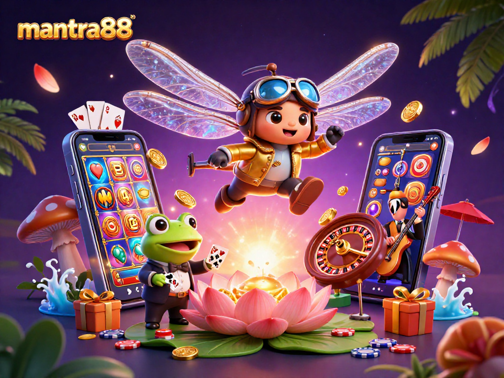 Experience thrilling gameplay at mantra88 with dynamic casino elements like card dealing and spinning slots.